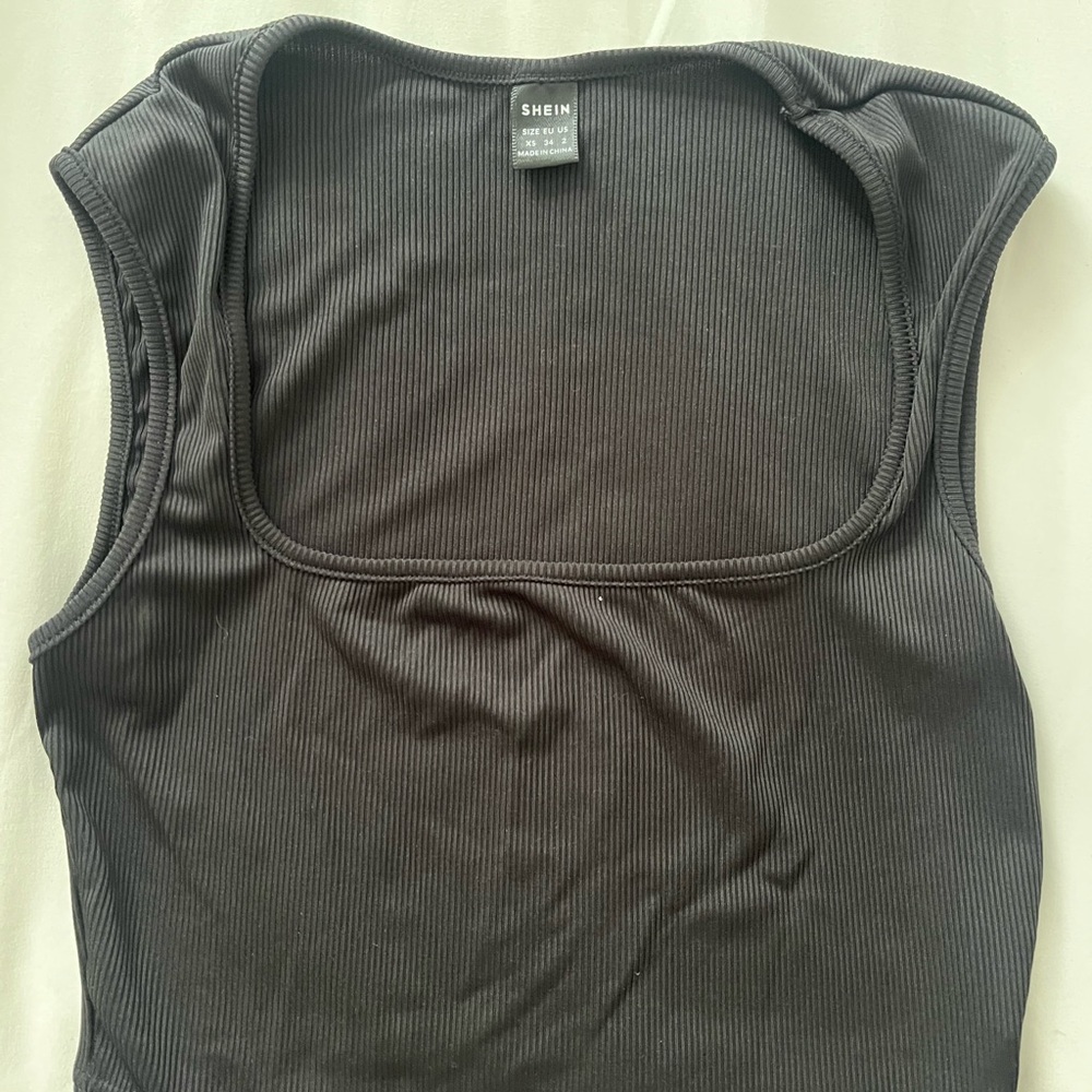 SHEIN Black ribbed square neck top